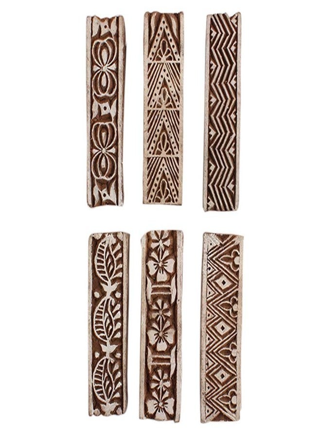 Indian-Shelf Handmade Vocalforlocal Set of 6 New Mix Wooden Printing Block (2.54 cm, Brown) - Image 1